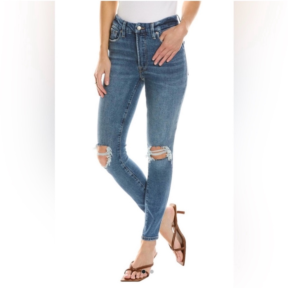 Good American Good Waist Skinny Women's Plus Blue Distressed Jeans 18